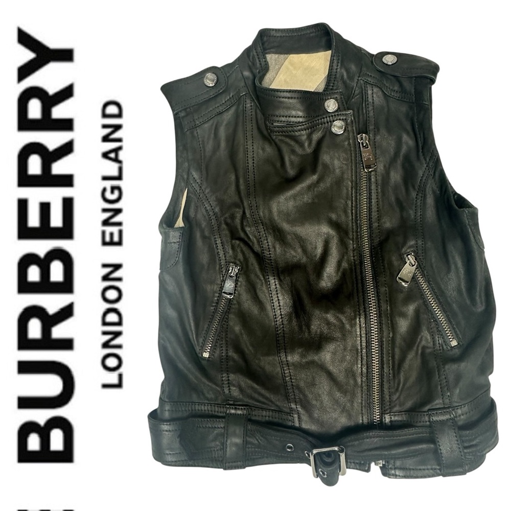 Girls Burberry Black Leather Moto Vest 8Y